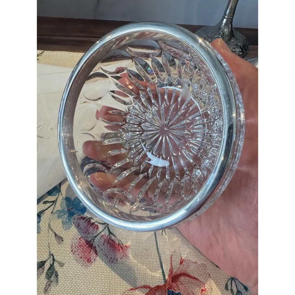 Vintage Cut Glass Bowl Silverplated Rim,  candlestick‎ curated grouping
